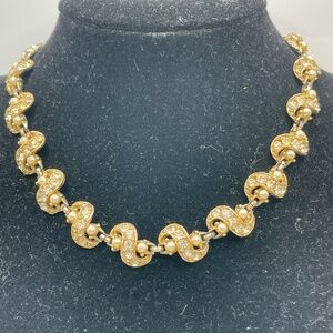 W. Germany Signed Vintage Faux Pearl Rhinestone Gold Tone Choker Necklace